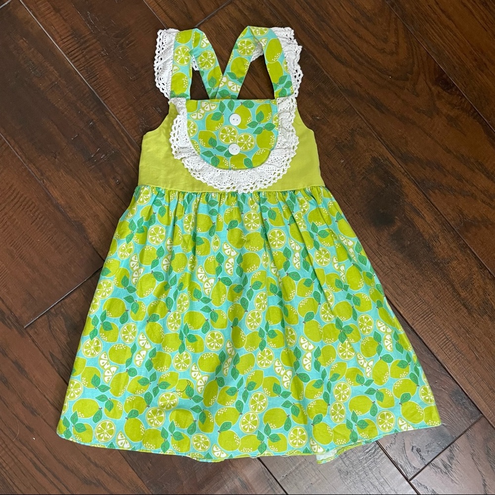 Ricrac & Ruffles Lime Dress 4T EUC